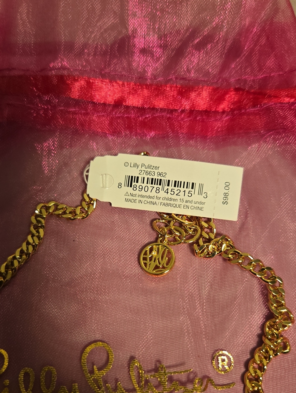Lilly Pulitzer Teal Marbled Disc Necklace with Gold Chain - Picture 3 of 4